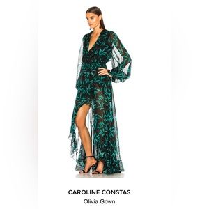 CAROLINE CONSTAS Olivia Silk Gown NWT green floral silk dress